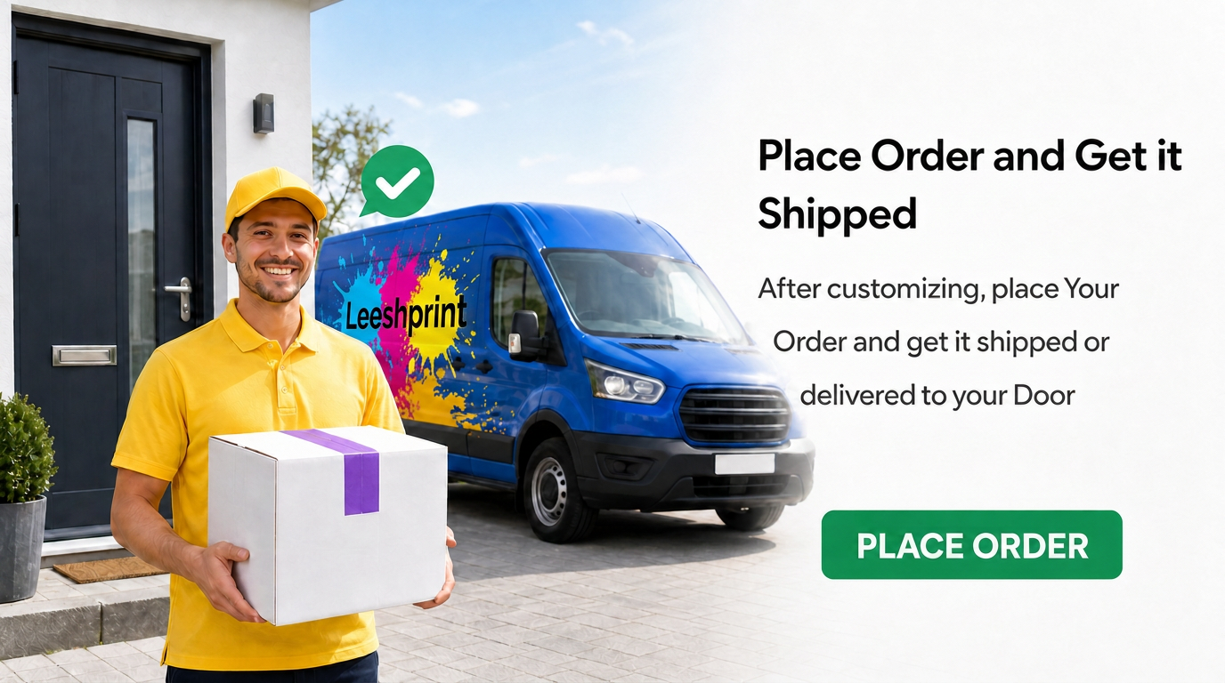 Leeshprint delivery courier with parcel and branded van
