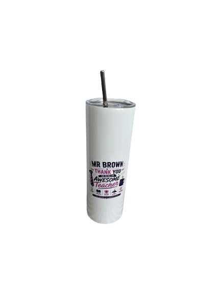 20 oz Steel Tumbler White — custom printed by LeeshDezynes